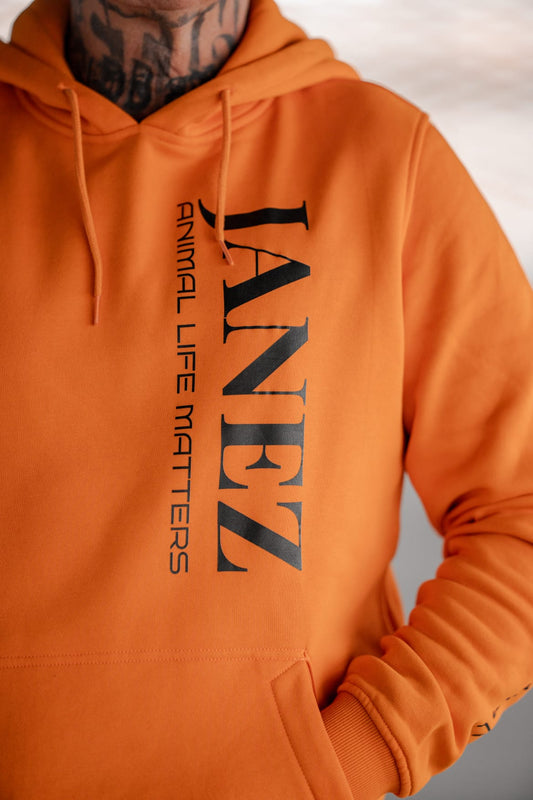 Heavy Hoodie "Animal Life Matters" Vertikal orange