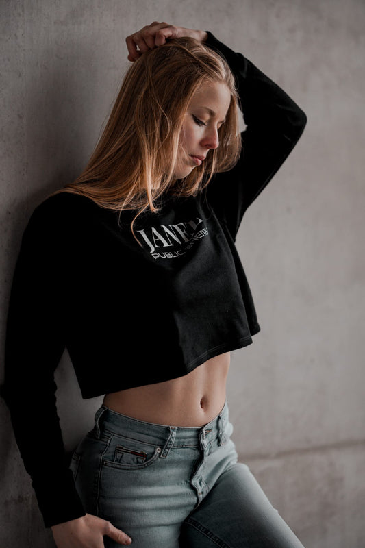 Crop Sweatshirt "Public Enemy" schwarz