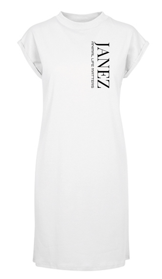 Kleid Shoulder Dress "Animal Life Matters" Vertikal weiss