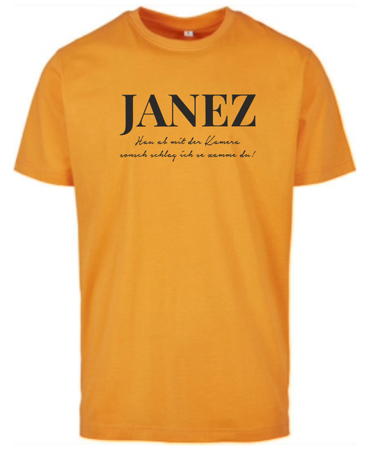 Round Neck T-Shirt "Hau ab mit der Kamera" orange