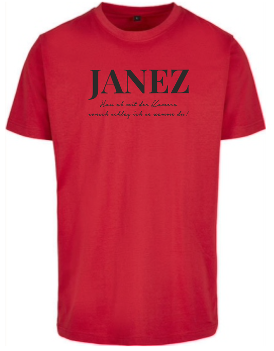 Round Neck T-Shirt "Hau ab mit der Kamera" rot