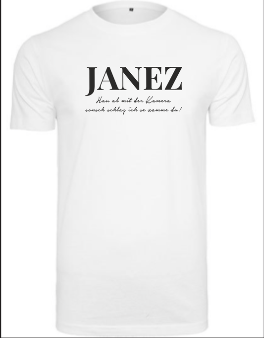 Round Neck T-Shirt "Hau ab mit der Kamera" weiss