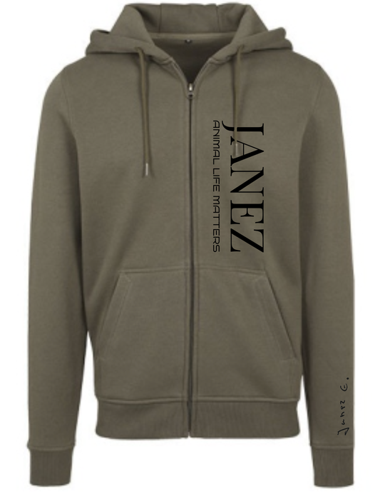 Heavy Zip-Hoodie "Animal Life Matters" oliv